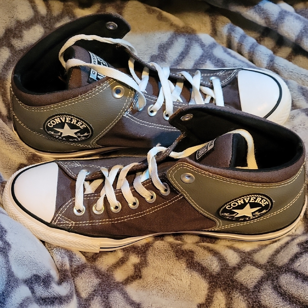 Converse High-Top Sneakers in White and Gray